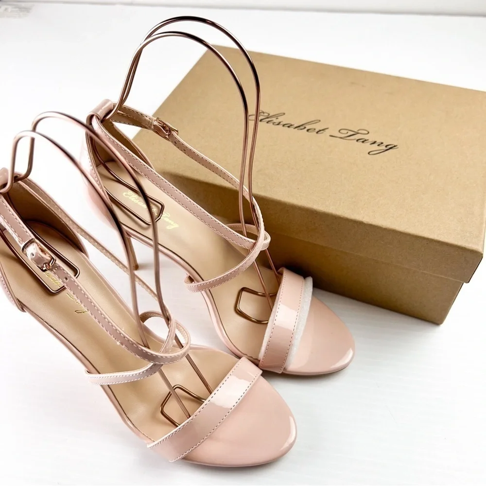Elisabet Tang Heels womens 8 Neutral Beige Strappy Stiletto Wedding sandals